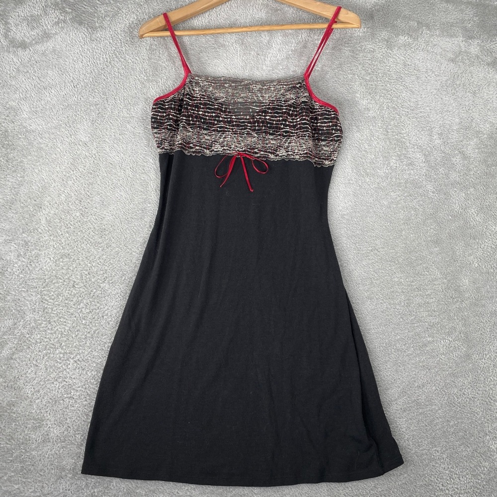 Vintage Donna Babydoll Nightgown Womens Small Black Red Lace Sheer Y2K Coquette